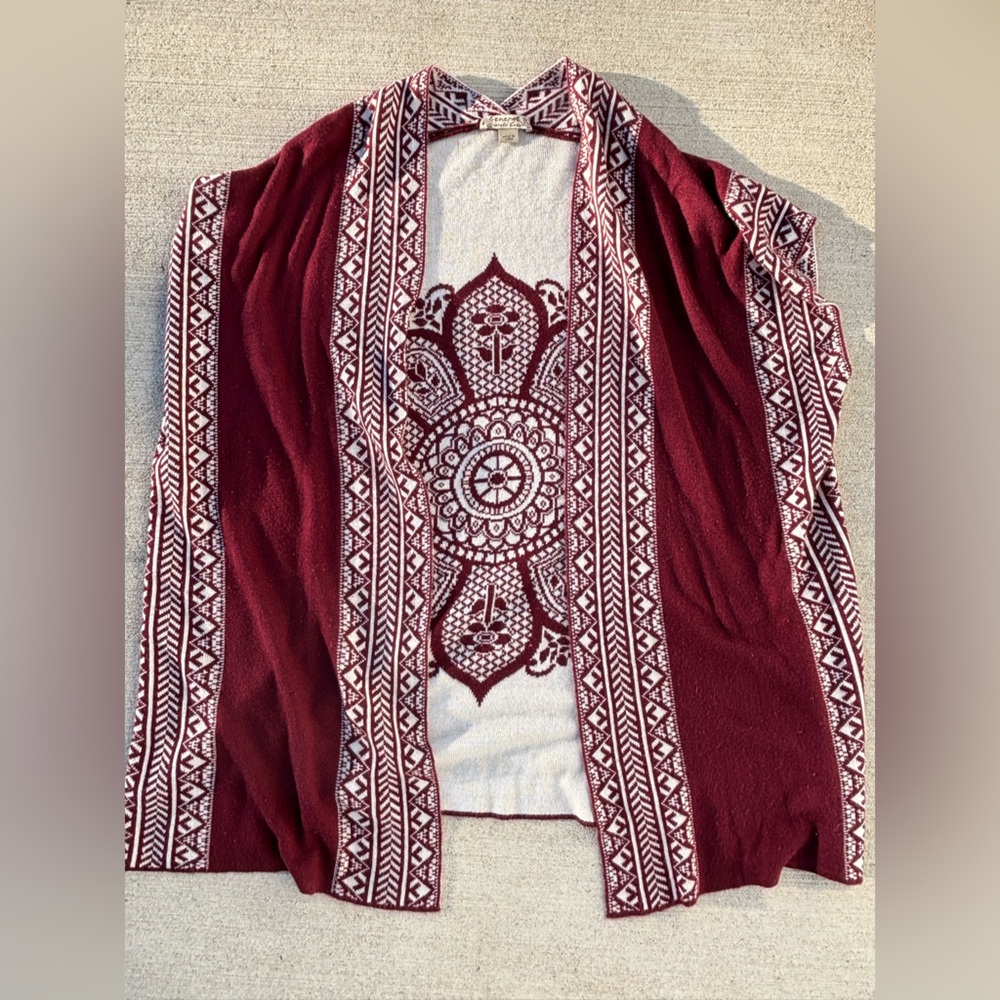 Jacques Moret Maroon and White Geometric Shawl